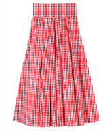 Back lace-up gingham flared skirt