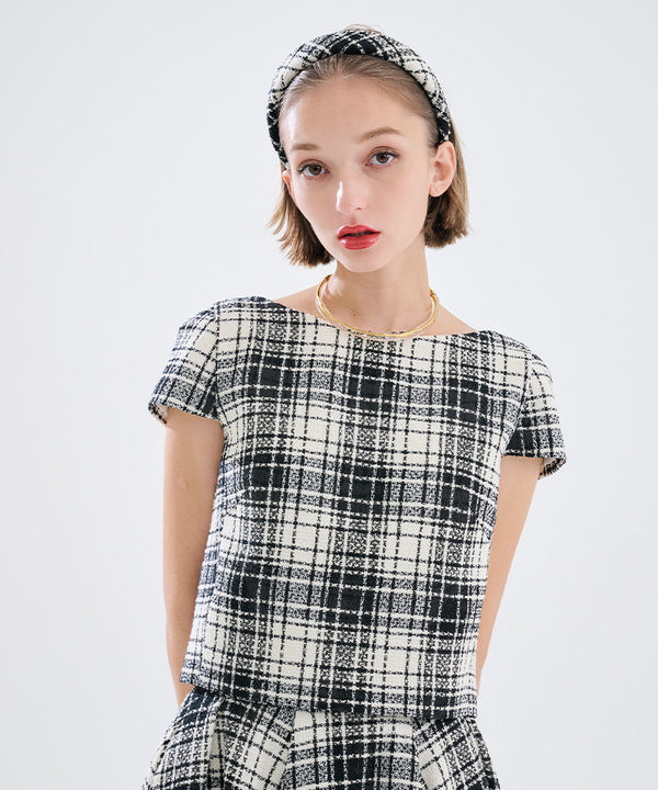 Made in Japan checkered tweed classic top