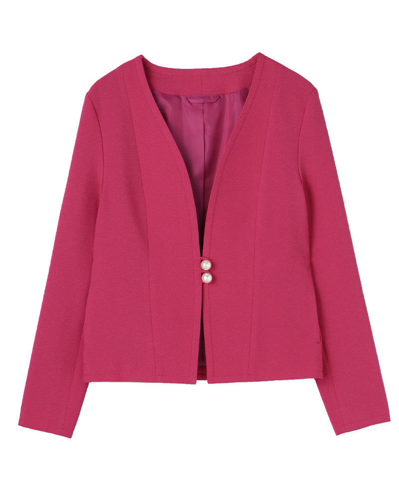 Pearl button collarless jacket