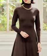 Turtleneck knit flared dress
