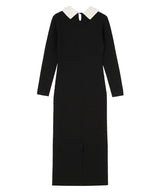 2WAY pearl attached collar knit dress