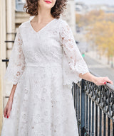 Full lace flared-sleeve dress