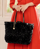 Leather handle frilled tote bag