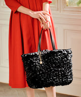 Leather handle frilled tote bag