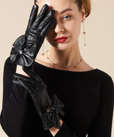 JENNE Leather gloves with ribbon
