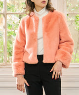 Eco-fur collarless jacket