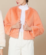 Eco-fur collarless jacket