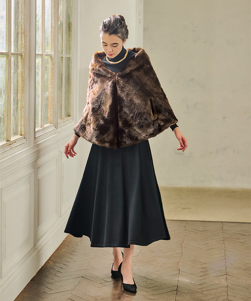 Faux mink padded cape