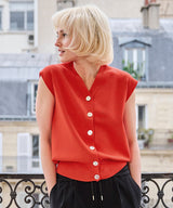 Shell button French-sleeved knitwear