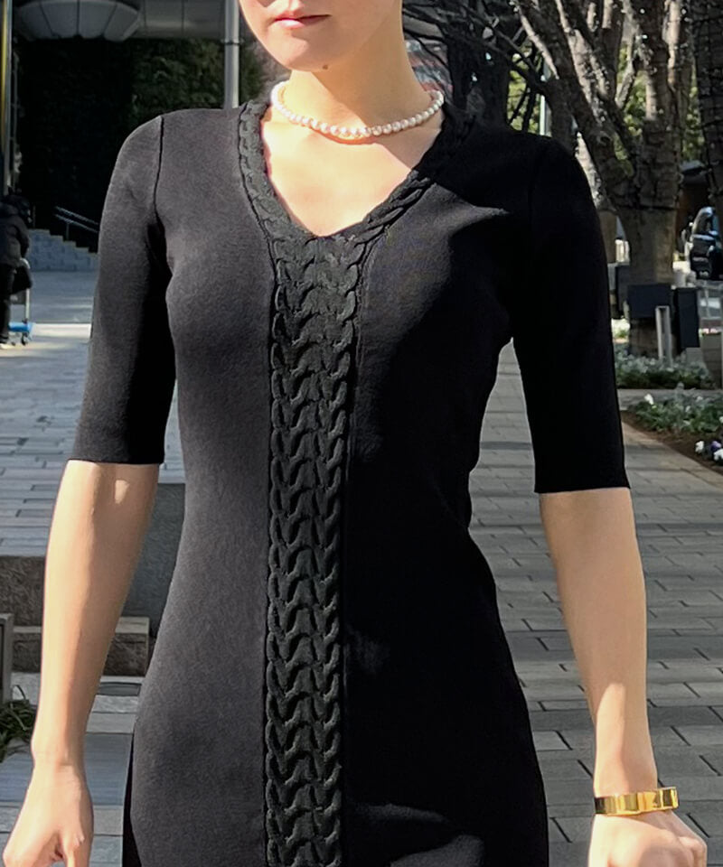 Front cable knit tight dress