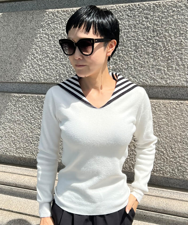 Sailor collar knit top