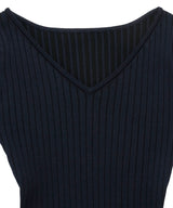 V-Neck ribbed knit long-sleeved dress