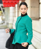 Peplum short coat with eco-fur collar
