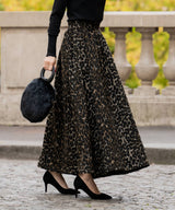 Leopard pattern flared skirt