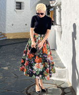 Vintage-style flower flared skirt