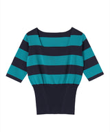 Square neck half sleeve striped knit