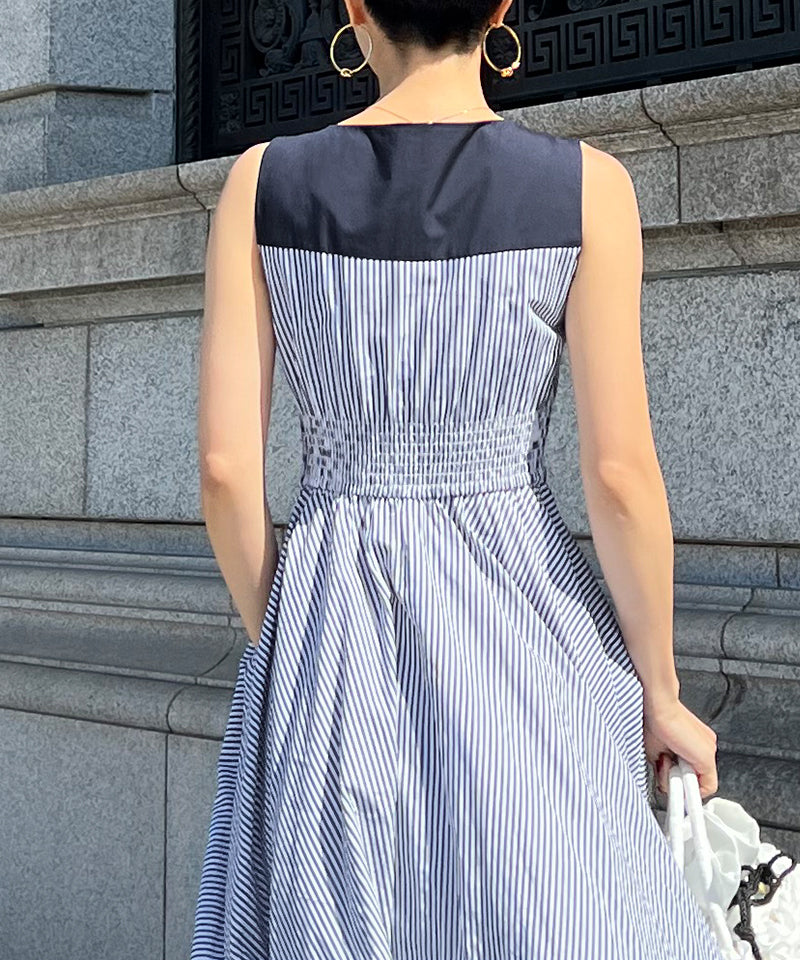 Bicolor striped flared dress