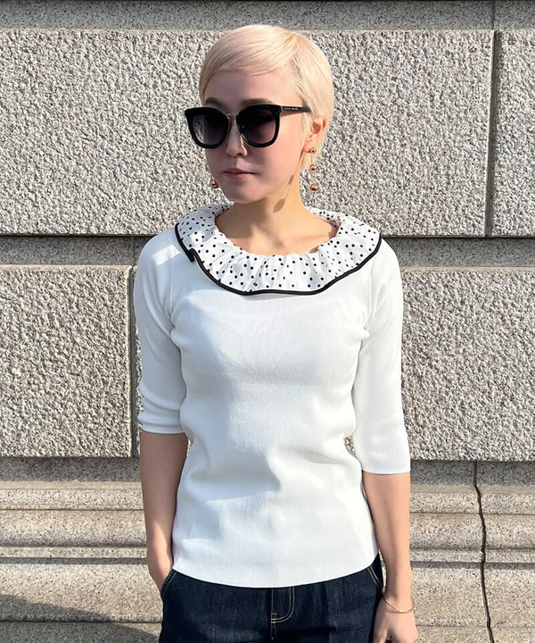 Dotted collar knit top